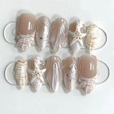 3D Starfish Shell(Handmade press on nails)/10Pcs Almond Nails