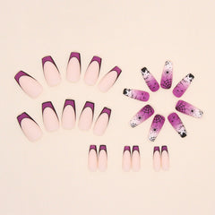 Purple Spider Web Press on Nails 24Pcs Medium Squoval Nails