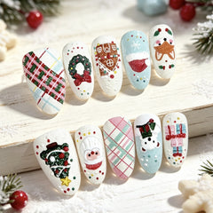 Frosted Christmas Town Presson on Nails 10Pcs Medium Oval Nails