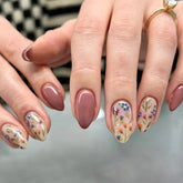 Rose Red Flower Press on Nails 30Pcs Short Almond Nails
