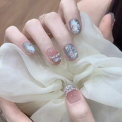 Cat's Eye Sapphire Flower(Handmade press on nails)/10Pcs Square Nails