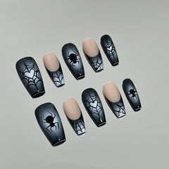 French Spider Web(Handmade press on nails)/10Pcs Coffin Nails
