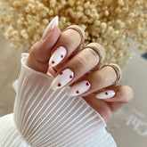 Milky Heart Press on Nails 24Pcs Medium Almond Nails