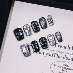 Metal Cool Girl Handmade press on Nails / 10Pcs Squoval Nails
