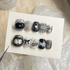 Black Christmas Countdown(Handmade press on nails)/10Pcs Square Nails