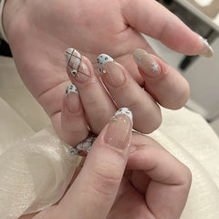 Blue Latte Cat Eye Press on Nails 10Pcs Medium Almond Nails