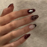 Leopard Print Stars Presson on Nails 24Pcs Medium Almond Nails
