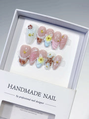 Barbie Embossed(Handmade press on nails)/10Pcs Almond Nails