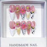 Carved Rose(Handmade press on nails)/10Pcs Stiletto Nails