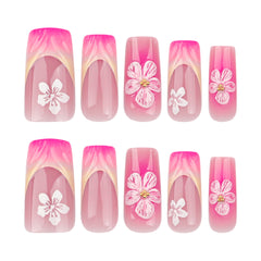 French Blush 3D Flowers Press on Nails 24Pcs Medium Squoval Nails