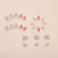 French 3D Flower Butterfly Purple Press on Nails 24Pcs Short Almond Nails