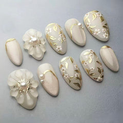 Creamy Gardenia Presson on Nails 10Pcs Medium Almond Nails