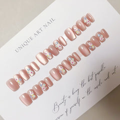 Clear Flowers Cat Eye(Handmade press on nails)/10Pcs Squoval Nails