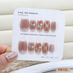 Plaid Golden Butterfly Cat Eye(Handmade press on nails)/10Pcs Squoval Nails
