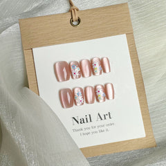 Clear Flowers Cat Eye(Handmade press on nails)/10Pcs Squoval Nails