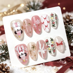 Christmas Mickey Presson on Nails 10Pcs Medium Almond Nails