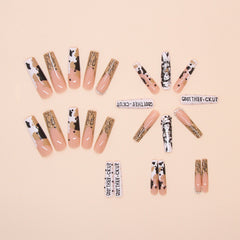 French Western Cowboy White Press on Nails 24Pcs Long Squoval Nails