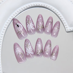 Starry Cat Moon Cat Eye Presson on Nails 24Pcs Medium Almond Nails