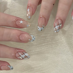 Blue Latte Cat Eye Press on Nails 10Pcs Medium Almond Nails