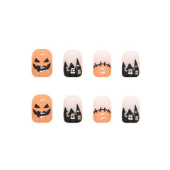 Ghost Face Spider Web Press on Nails 24Pcs Short Squoval Nails