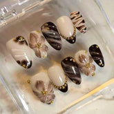 Lnk 3D Flowers Presson on Nails 10Pcs Medium Almond Nails