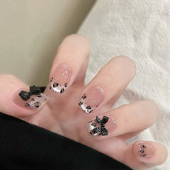 Leopard Print Bow Cat Eye(Handmade press on nails)/10Pcs Squoval Nails