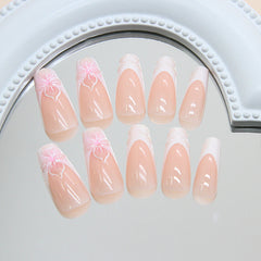 3D French Ice Flower Press on Nails 24Pcs Long Ballerina Nails