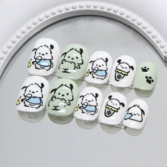 Line Dog(Handmade Press On Nails)/24Pcs Short Children Nails