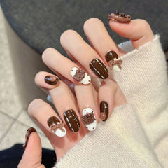 Bow Kitty Hood(Handmade press on nails)/10Pcs Oval Nails