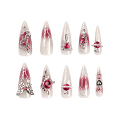 Vampire Red Crystal(Handmade press on nails)/24Pcs Stiletto Nails