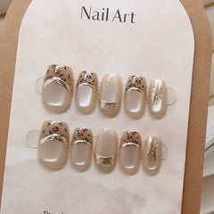 Leopard Print 3D Lines Cat Eye Gradient(Handmade press on nails)/10Pcs Squoval Nails