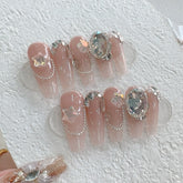 Peach Gradient Diamond Handmade press on Nails / 10Pcs Ballerina Nails