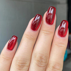 Cat Eye Simple Red Press on Nails 24Pcs Short Squoval Nails