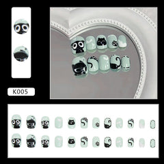 Little Black Cat(Handmade Press On Nails)/24Pcs Short Children Nails