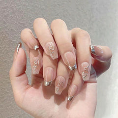 Silver Heart(Handmade press on nails)/30Pcs Coffin Nails