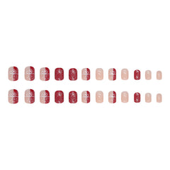 Red Gift Box Press on Nails 24Pcs Short Squoval Nails