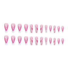 Spider Web Heart Press on Nails 24Pcs Long Ballerina Nails