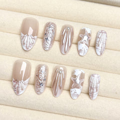 3D Starfish Shell(Handmade press on nails)/10Pcs Almond Nails