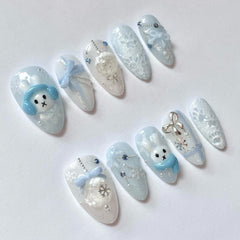 Christmas Snowflake Bunny(Handmade press on nails)/10Pcs Almond Nails