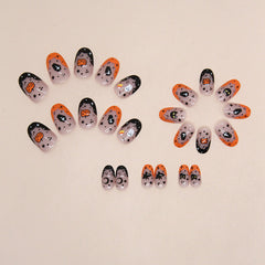 Cute Pumpkin Ghost Press on Nails 24Pcs Short Almond Nails
