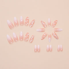 Love Lines White Press on Nails 24Pcs Medium Almond Nails