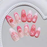 French Pearl on Nails 30Pcs Medium Almond Nails