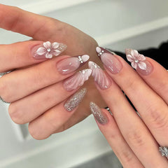 Mocha Coffee Cat Eye Press on Nails 10Pcs Medium Almond Nails