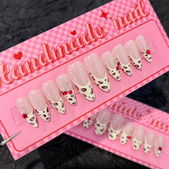 Leopard French Cherry(Handmade press on nails)/10Pcs Almond Nails