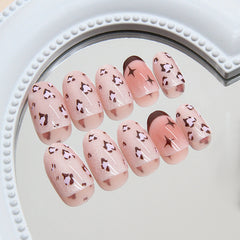 French Blush Leopard Cat Eye Press on Nails 24Pcs Medium Oval Nails