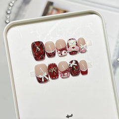 Cute Cherry(Handmade press on nails)/10Pcs Square Nails