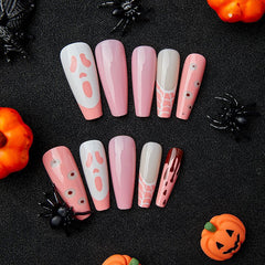 Pink Ghost Press on Nails 24Pcs Long Ballerina Nails