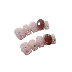 Butterfly Cat Eye Diamond Handmade press on Nails / 10Pcs Squoval Nails