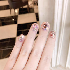 Sparkling Heart Sequins Handmade press on Nails / 10Pcs Squoval Nails