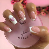 White French Love Press on Nails 24Pcs Medium Squoval Nails